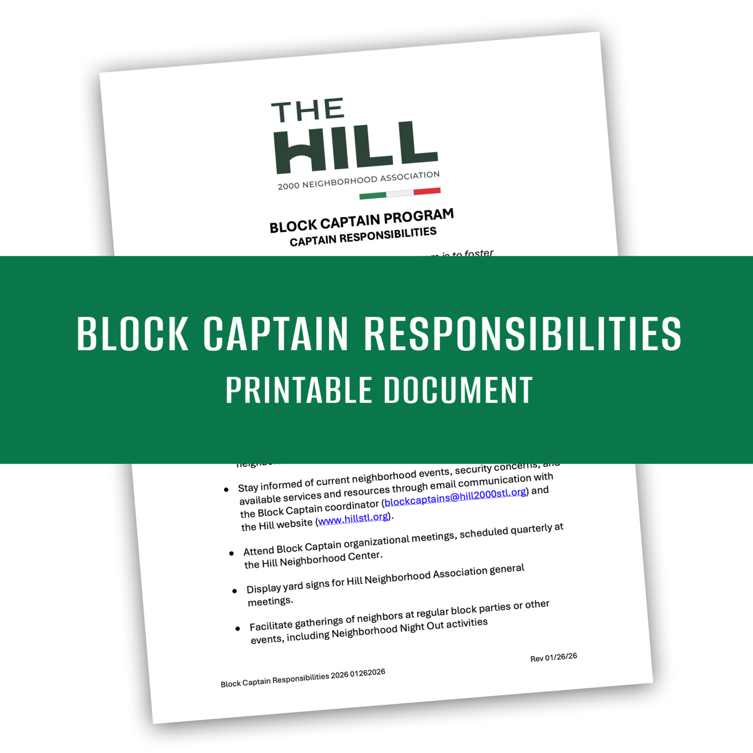 Block Captain Program - The Hill St. Louis